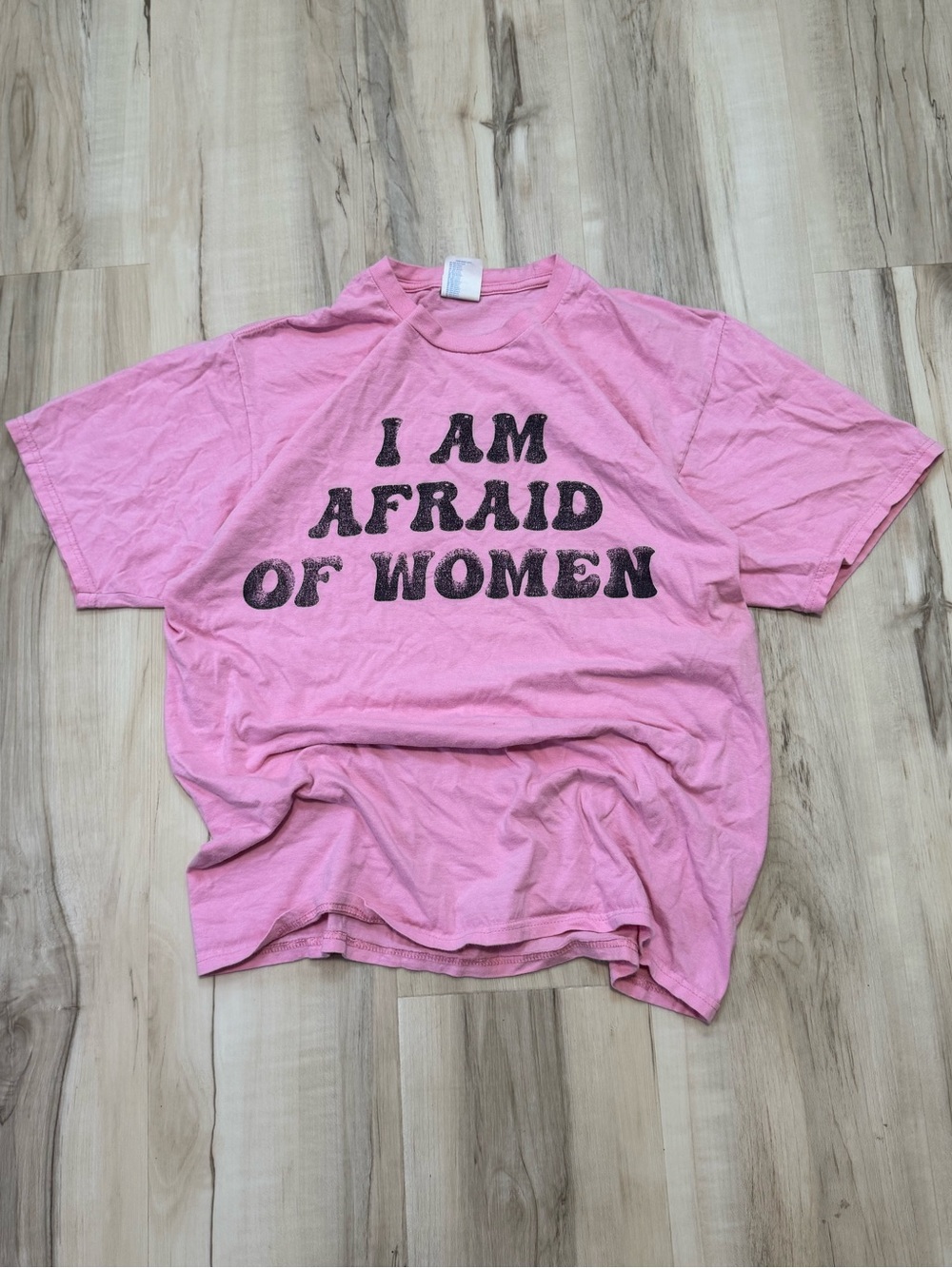 Port & Company Pink Graphic Tee I Am Afraid Of Women Funny T-Shirt Mens Medium